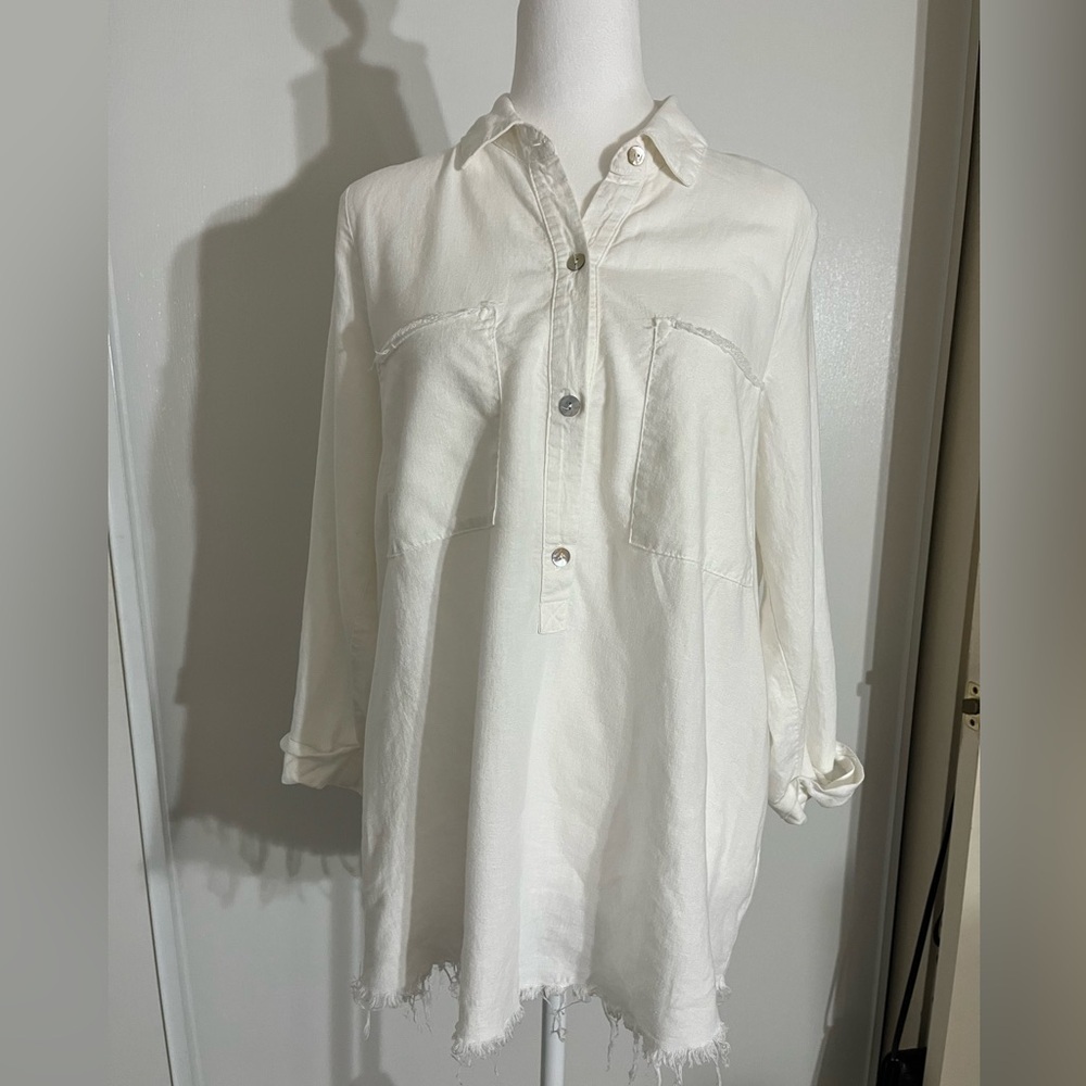 Show Me Your MUMU white Tunic Raw Hem Top Small